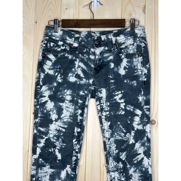 WOMENS MISS ME BLUE WHITE TIE DYE LOW RISE EMBELLISHED POCKETS SKINNY JEANS 27 - Picture 3 of 12